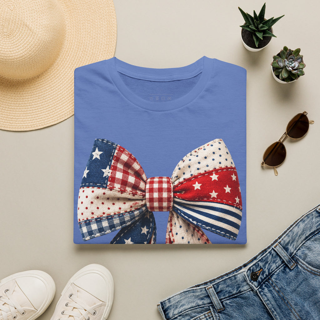 Patriotic Bow T-Shirt — Vintage American Flag Ribbon Tee