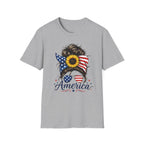 T-Shirt — Patriotic Sunflower Messy Bun (America)