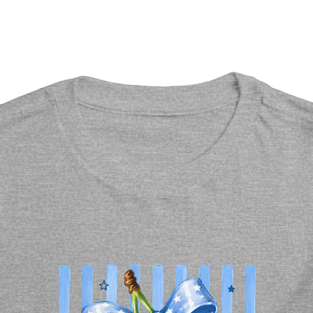 Toddler Tee Cherry Bow   — Cute Red Cherries with Blue Stripes