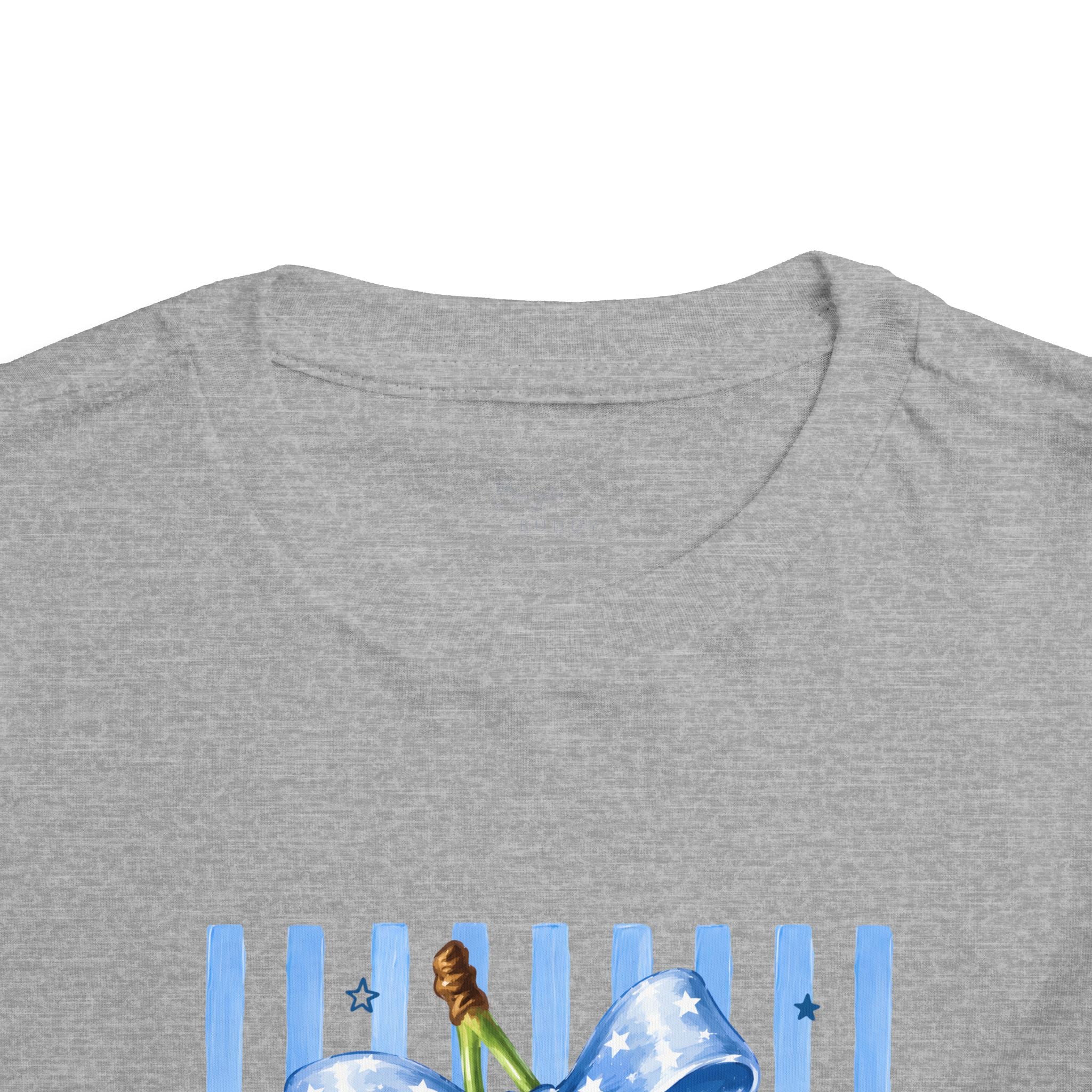 Toddler Tee Cherry Bow   — Cute Red Cherries with Blue Stripes