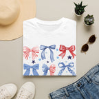 Patriotic Red White Blue Bow T-Shirt — Stars & Ribbon Graphic Tee