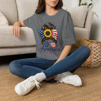 T-Shirt — Patriotic Sunflower Messy Bun (America)