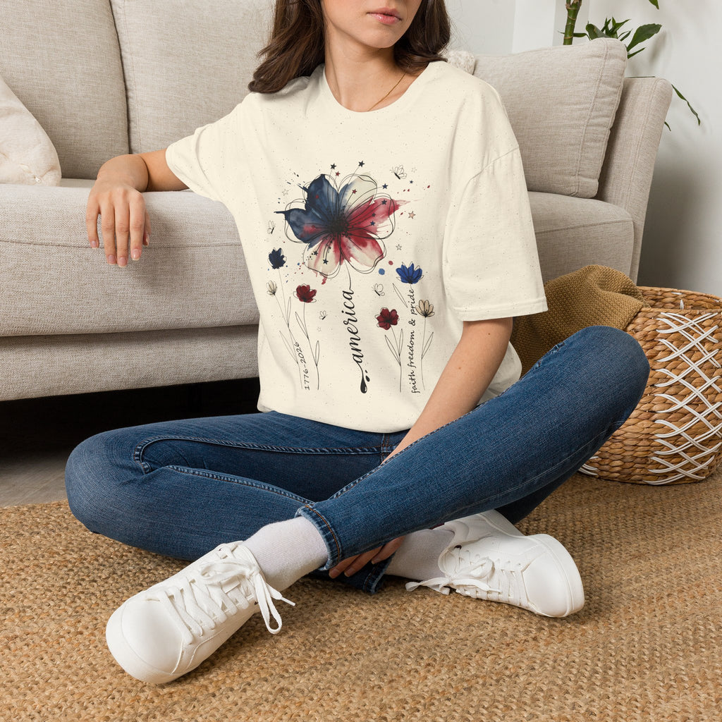 Butterfly Watercolor T-Shirt — Patriotic Red White Blue Floral Graphic