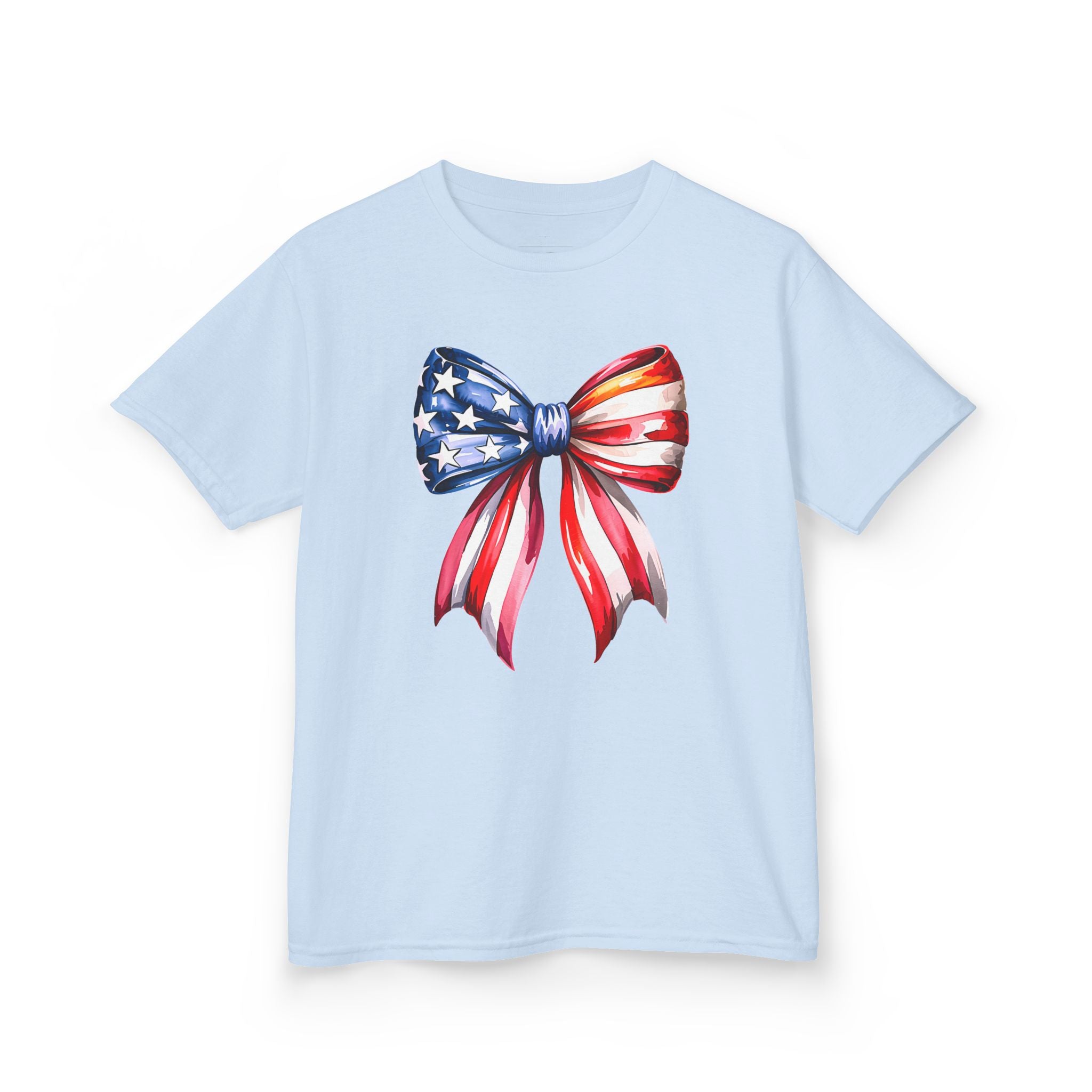 Youth, Kids Tee — Patriotic American Flag Bow Graphic (Fourth of July)