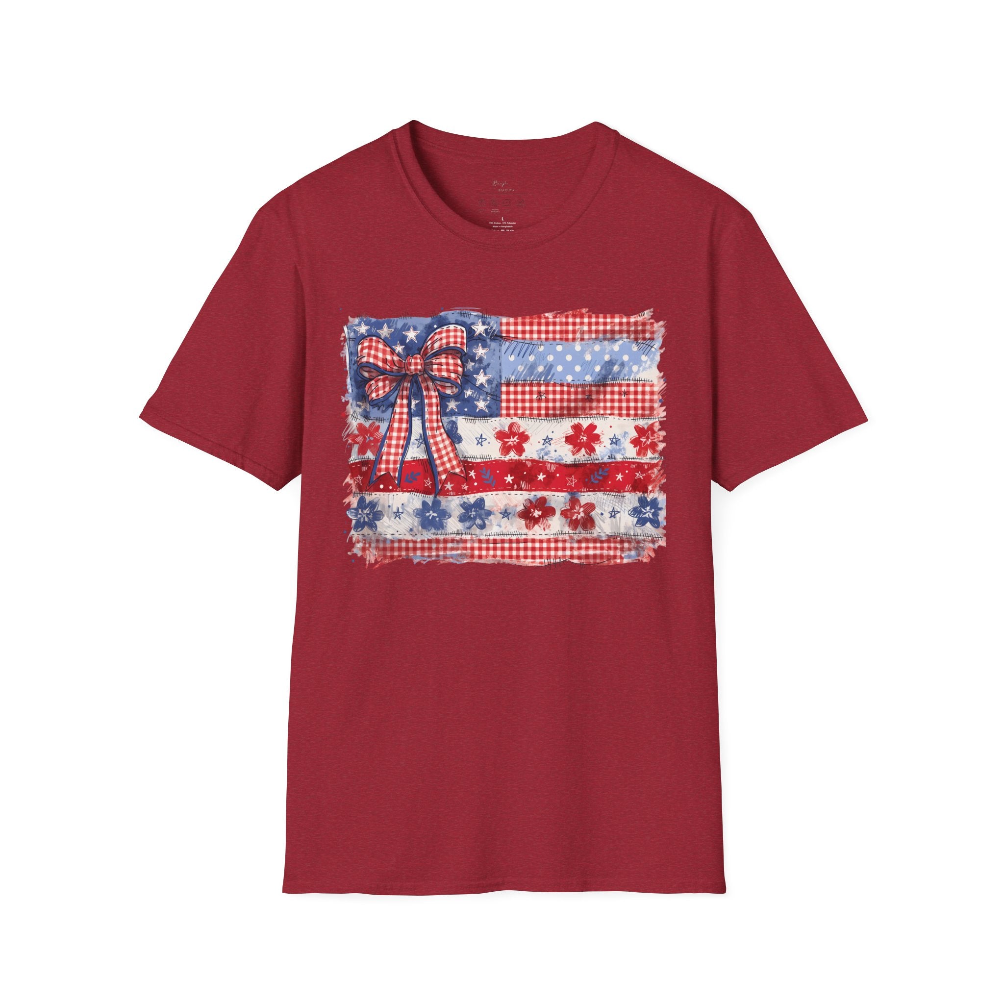 Patriotic Flag Bow T-Shirt — American Red White Blue Fourth of July Tee