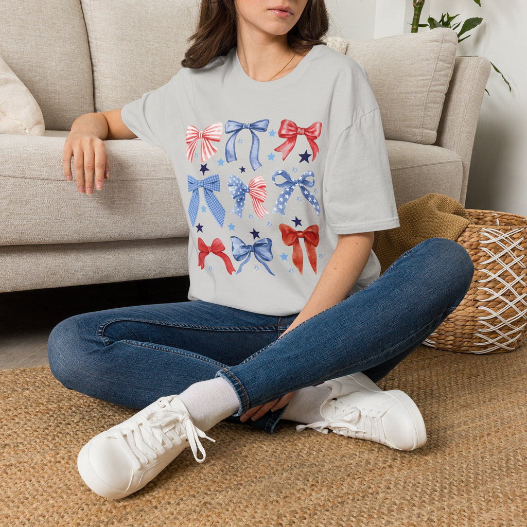 Patriotic Red White Blue Bow T-Shirt — Stars & Ribbon Graphic Tee