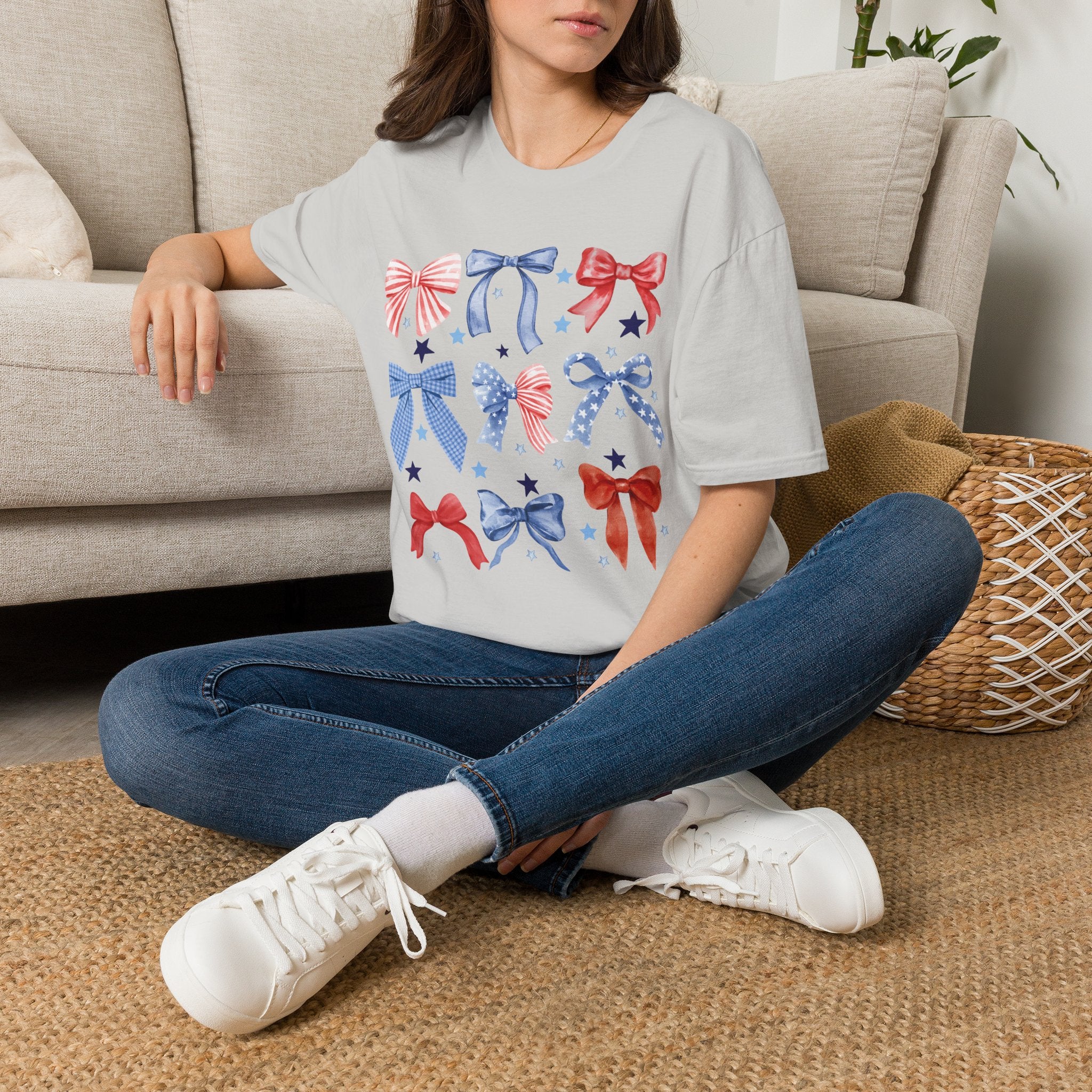 Patriotic Red White Blue Bow T-Shirt — Stars & Ribbon Graphic Tee