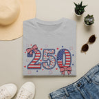 250 Patriotic T-Shirt — USA Flag Number Tee with Stars & Bows (Fourth of July)