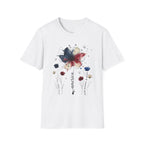 Butterfly Watercolor T-Shirt — Patriotic Red White Blue Floral Graphic