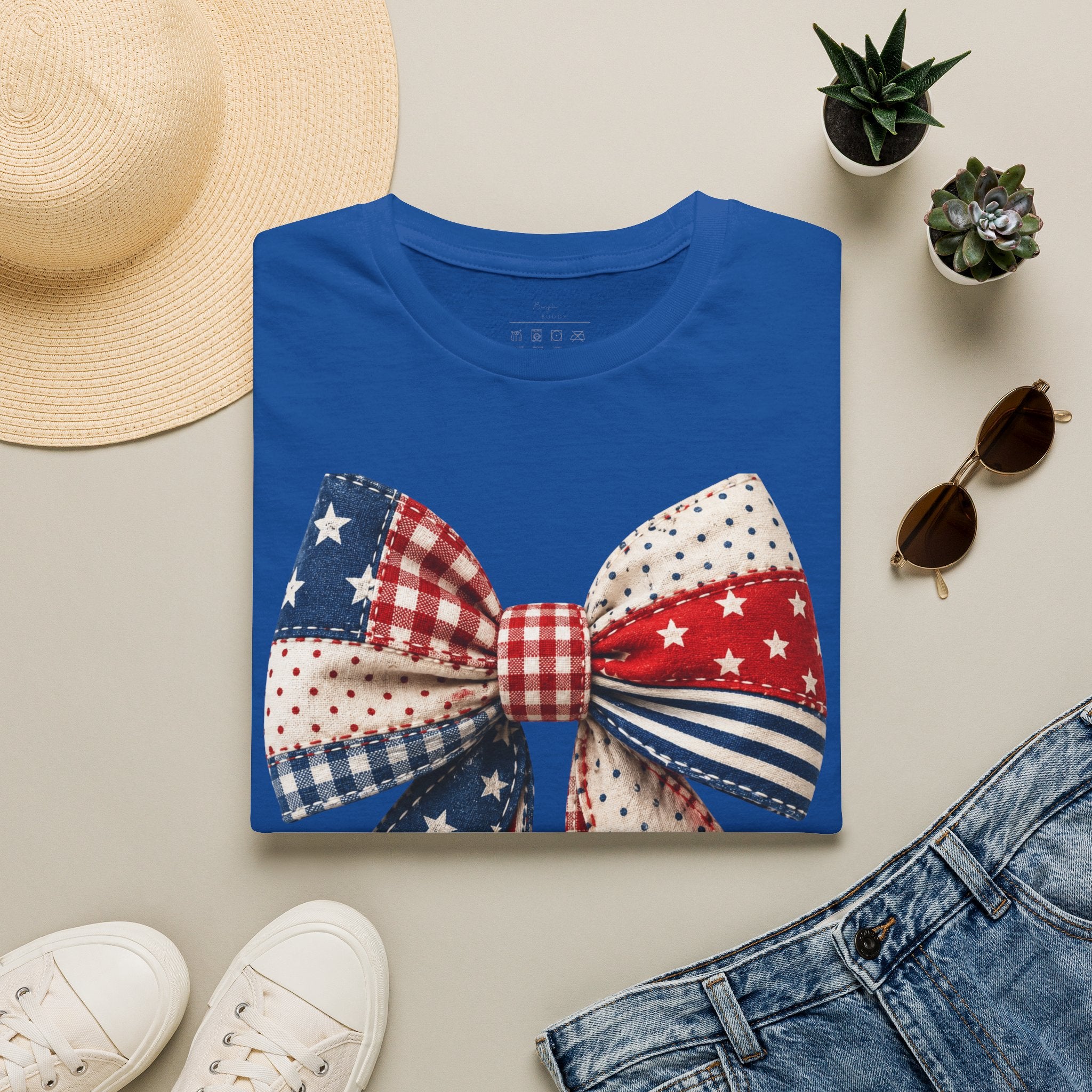 Patriotic Bow T-Shirt — Vintage American Flag Ribbon Tee