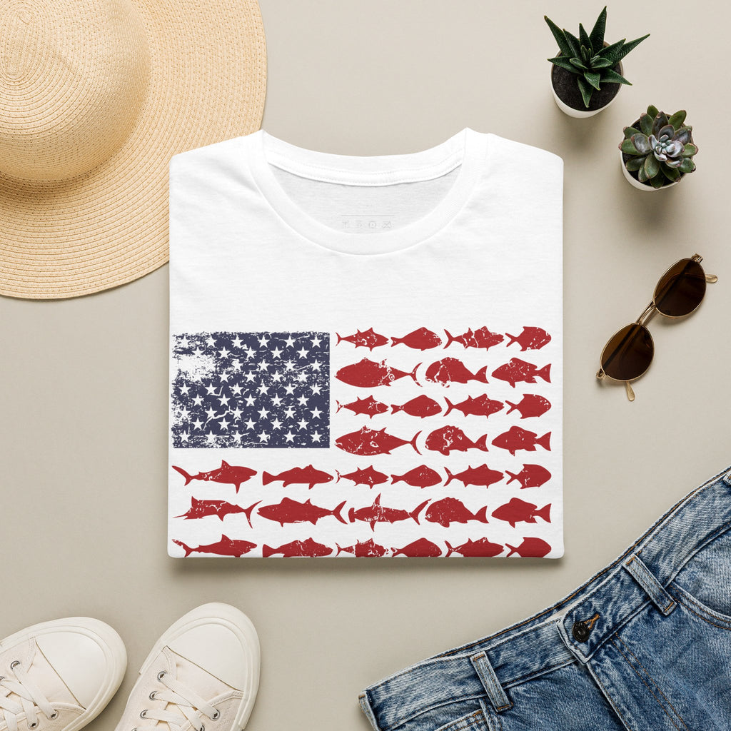 American Fishing Flag T-Shirt — Patriotic Fish Graphic Tee