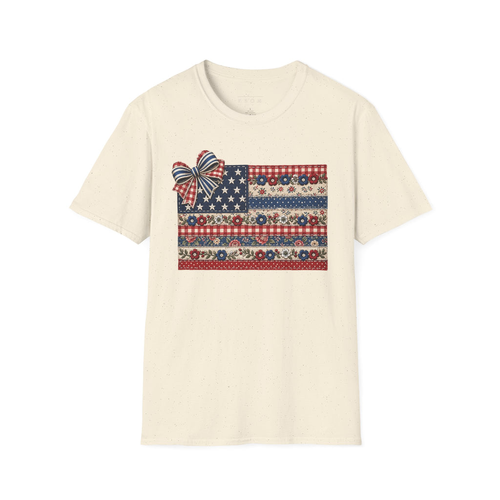 Patriotic Floral Flag T-Shirt — Americana Bow Stars & Stripes Top