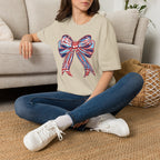 Patriotic Red White Blue Bow T-Shirt — 4th of July Americana Graphic Tee