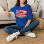 Patchwork American Flag T-Shirt — Vintage Floral Patriotic Tee
