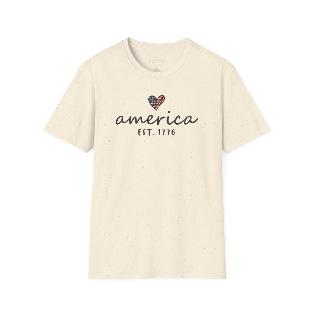 America Est. 1776 Heart T-Shirt — Patriotic USA Independence Day Tee
