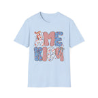 AME Retro Patriotic T-Shirt — Red White Blue Floral & Stripes Graphic Tee