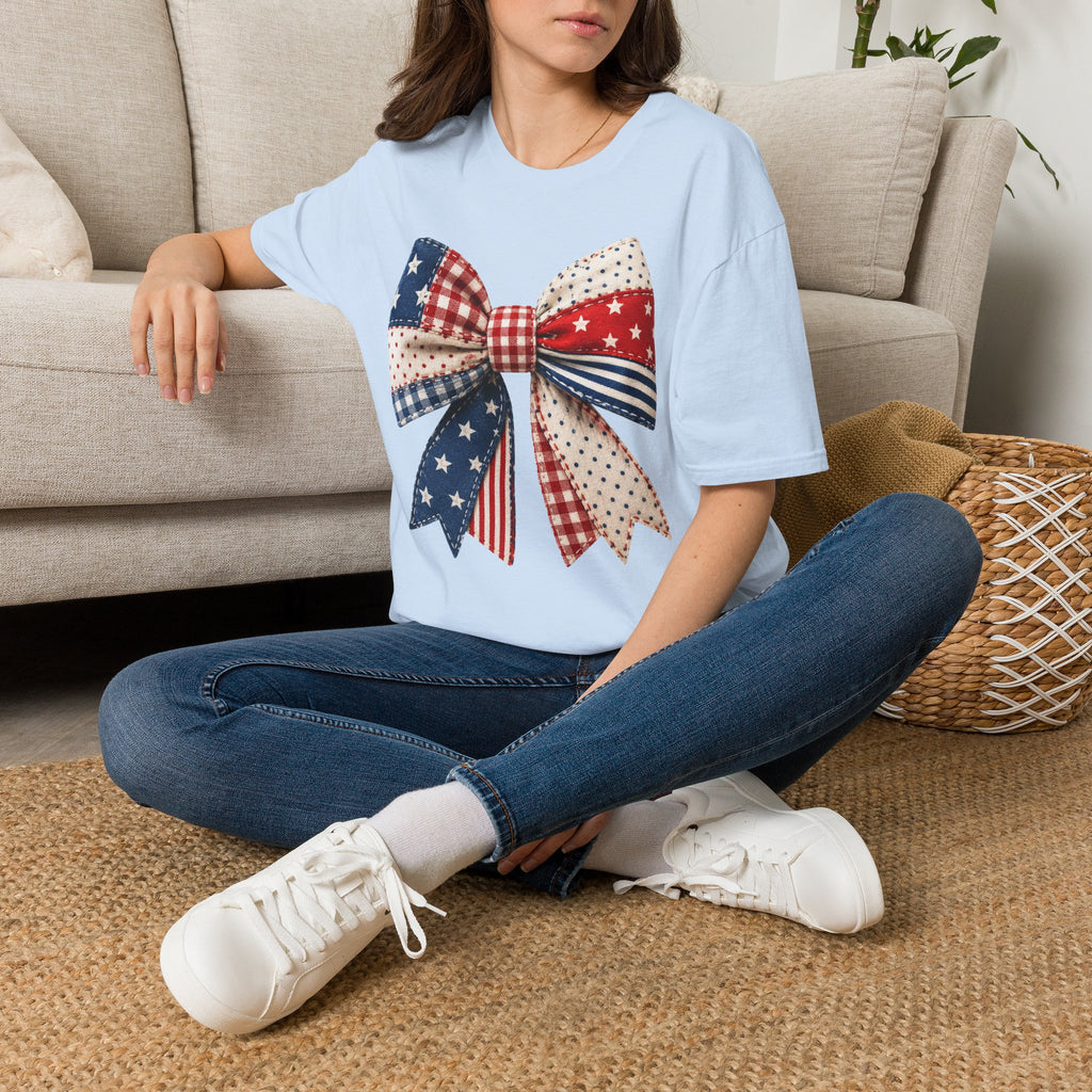 Patriotic Bow T-Shirt — Vintage American Flag Ribbon Tee