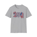250 Patriotic T-Shirt — USA Flag Number Tee with Stars & Bows (Fourth of July)