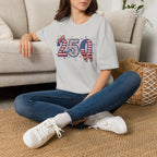 250 Patriotic T-Shirt — USA Flag Number Tee with Stars & Bows (Fourth of July)
