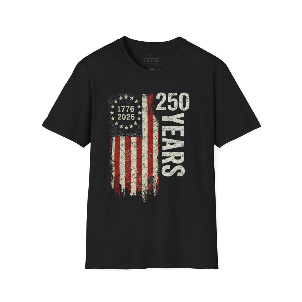 250 Years American Flag T-Shirt — 1776–2026 Patriotic Anniversary Tee