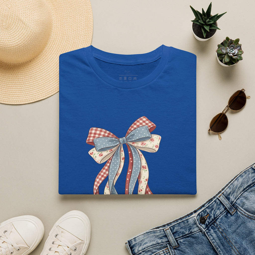 Bow Ribbon T-Shirt — Vintage Americana Floral & Gingham Bow Tee