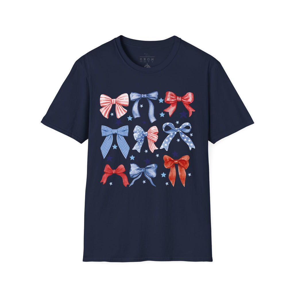 Patriotic Red White Blue Bow T-Shirt — Stars & Ribbon Graphic Tee