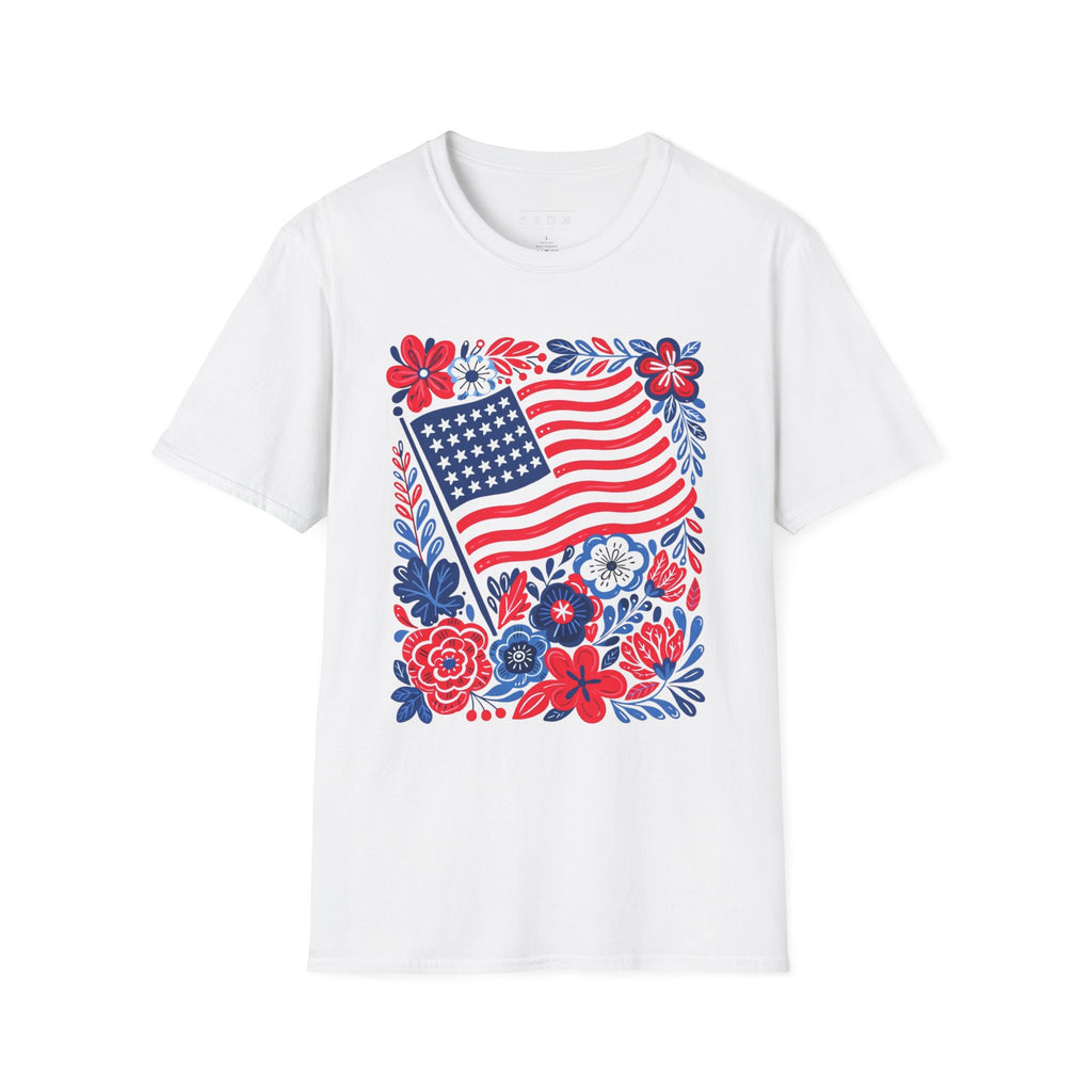 American Flag Floral T-Shirt — Patriotic Stars & Stripes Tee