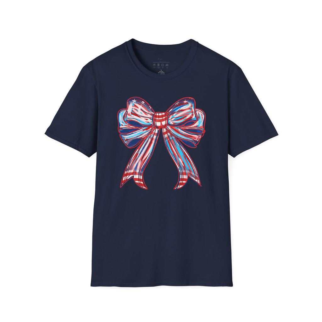 Patriotic Red White Blue Bow T-Shirt — 4th of July Americana Graphic Tee