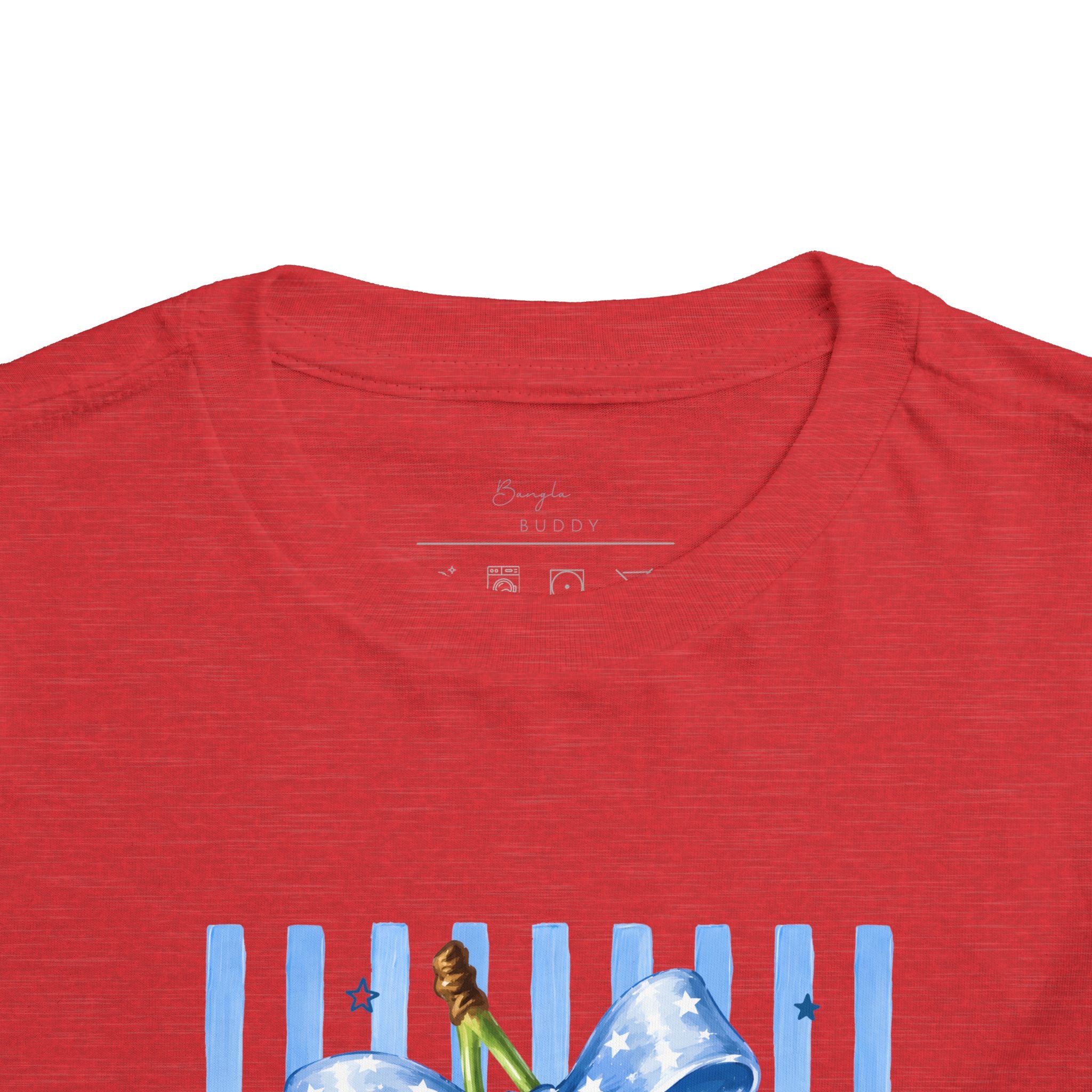 Toddler Tee Cherry Bow   — Cute Red Cherries with Blue Stripes