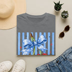 Cherry Graphic T-Shirt — Blue Bow & Striped Summer Tee