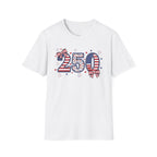 250 Patriotic T-Shirt — USA Flag Number Tee with Stars & Bows (Fourth of July)