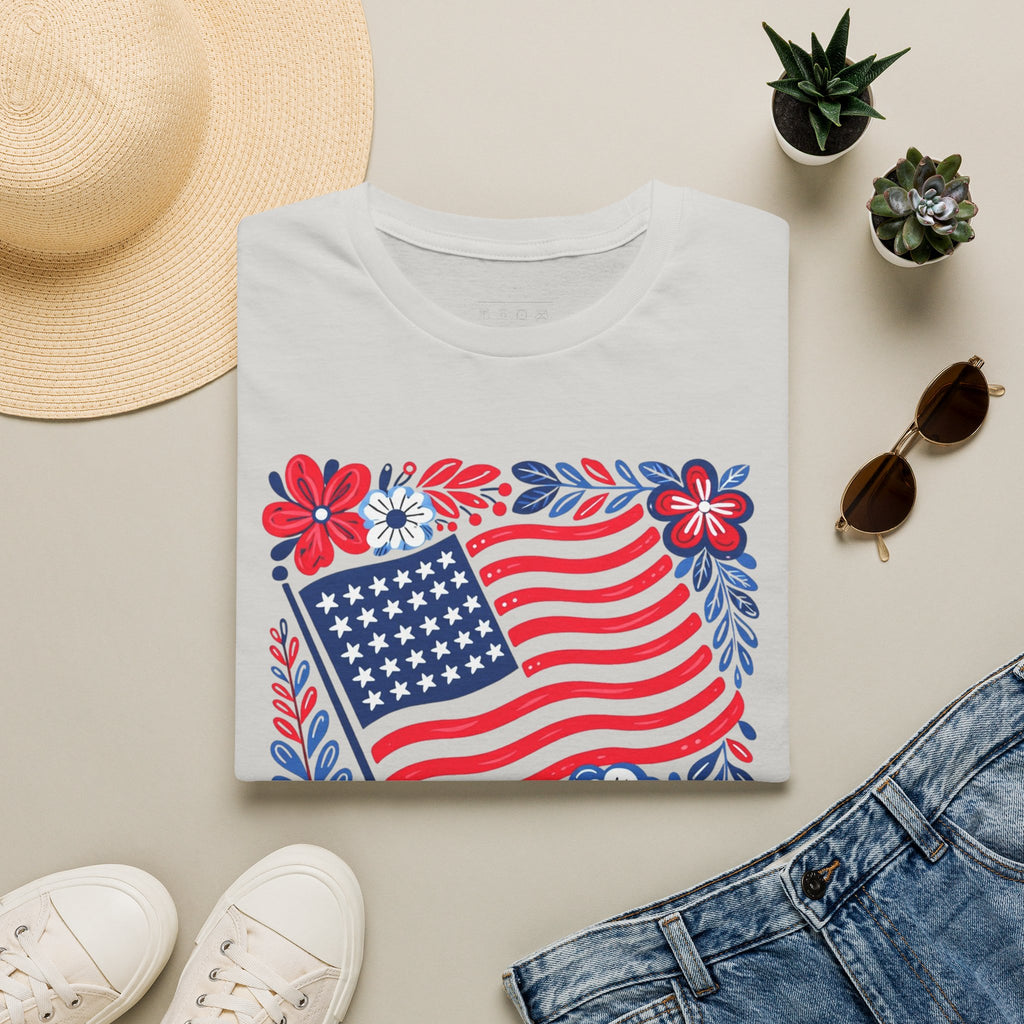 American Flag Floral T-Shirt — Patriotic Stars & Stripes Tee