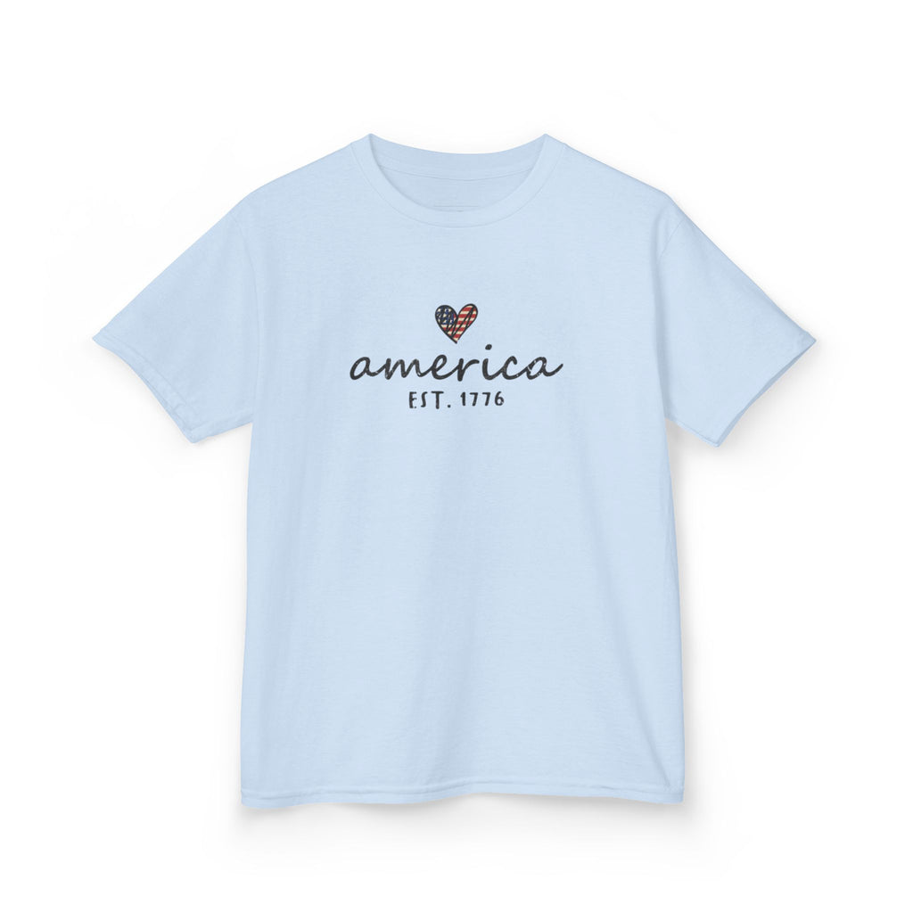 Youth, Kids Tee - 'america EST. 1776' Heart Flag Patriotic T-Shirt for Fourth of July