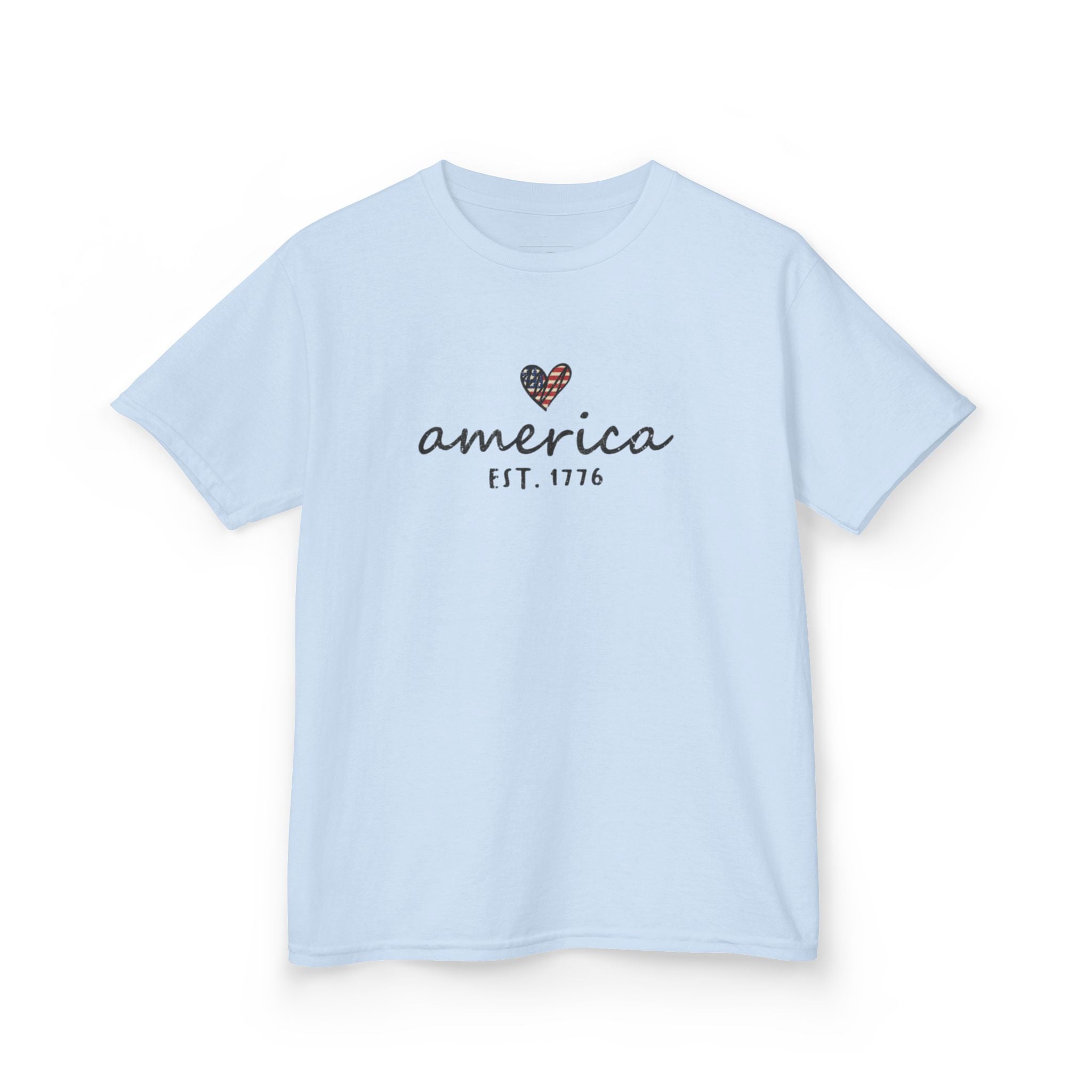 Youth, Kids Tee - 'america EST. 1776' Heart Flag Patriotic T-Shirt for Fourth of July