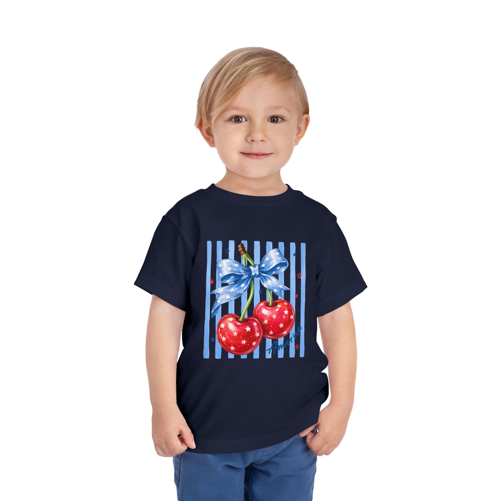 Toddler Cute Red Cherries with Blue Stripes