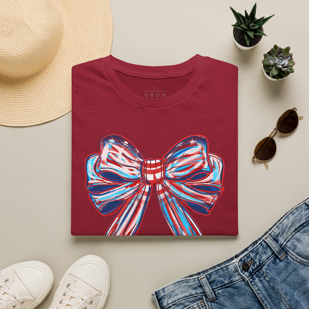 Patriotic Red White Blue Bow T-Shirt — 4th of July Americana Graphic Tee