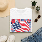 American Flag Floral T-Shirt — Patriotic Stars & Stripes Tee