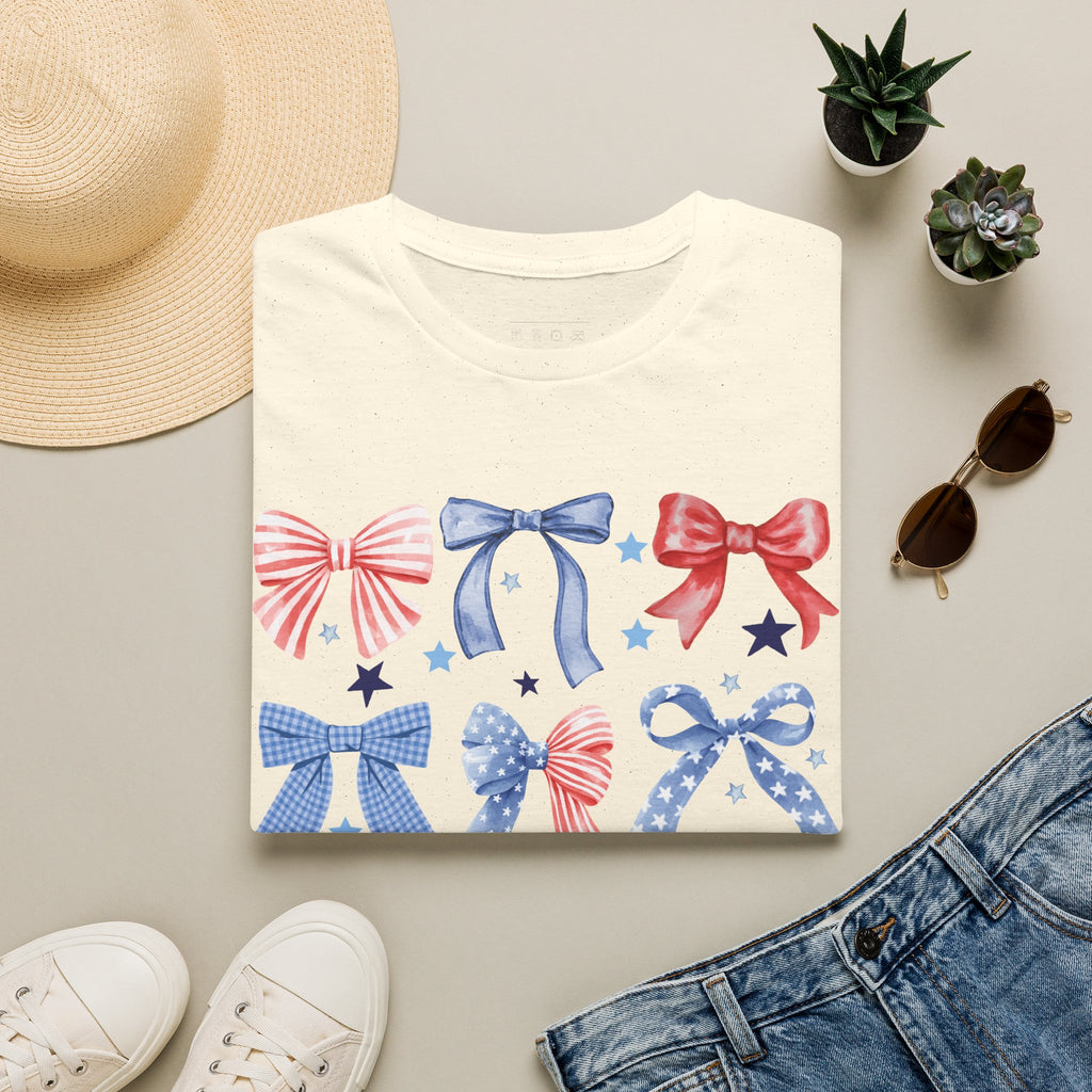 Patriotic Red White Blue Bow T-Shirt — Stars & Ribbon Graphic Tee