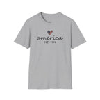 America Est. 1776 Heart T-Shirt — Patriotic USA Independence Day Tee