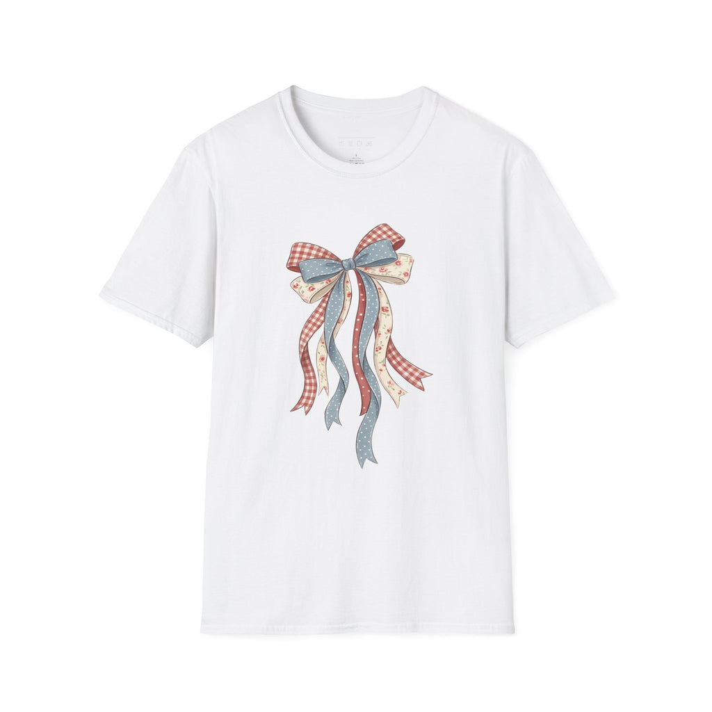 Bow Ribbon T-Shirt — Vintage Americana Floral & Gingham Bow Tee