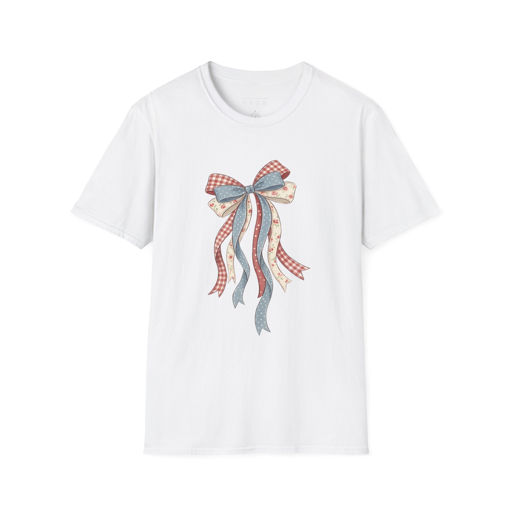 Bow Ribbon T-Shirt — Vintage Americana Floral & Gingham Bow Tee