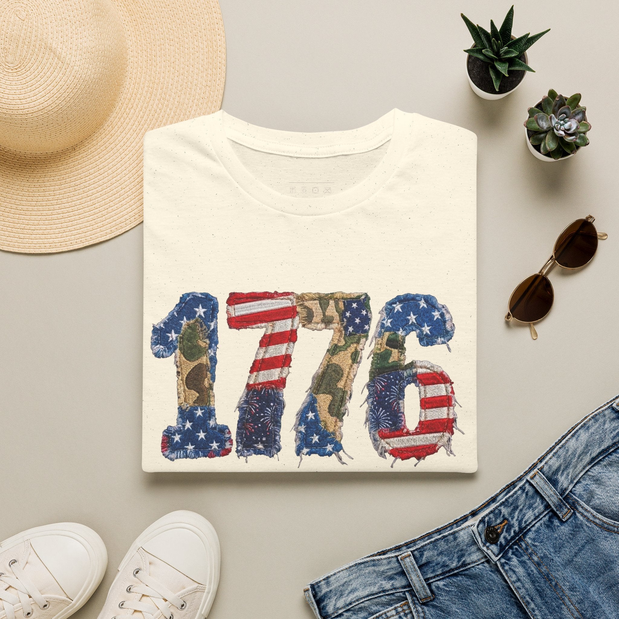 1776 Patriotic T-Shirt — American Flag & Camouflage Vintage Independence Tee