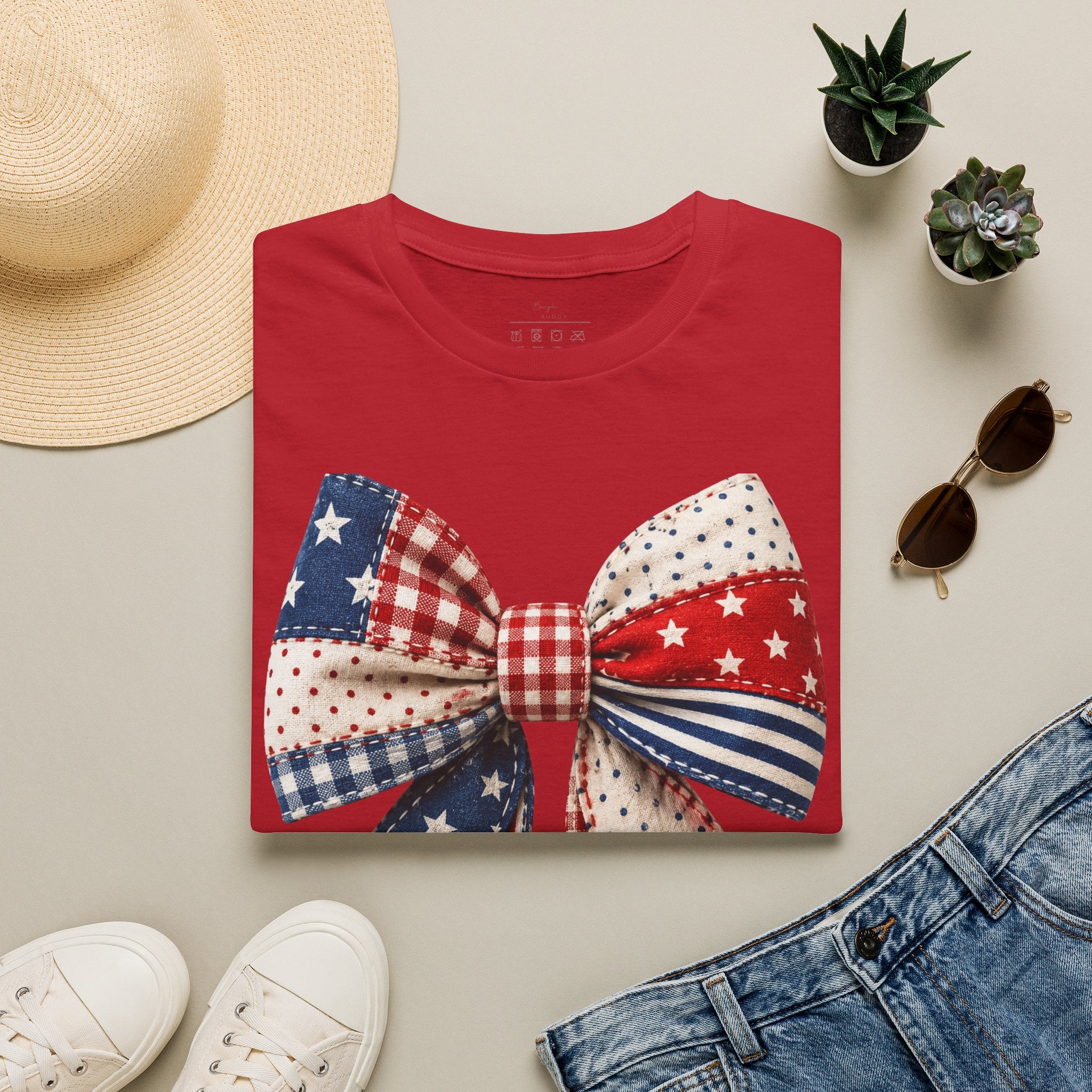 Patriotic Bow T-Shirt — Vintage American Flag Ribbon Tee