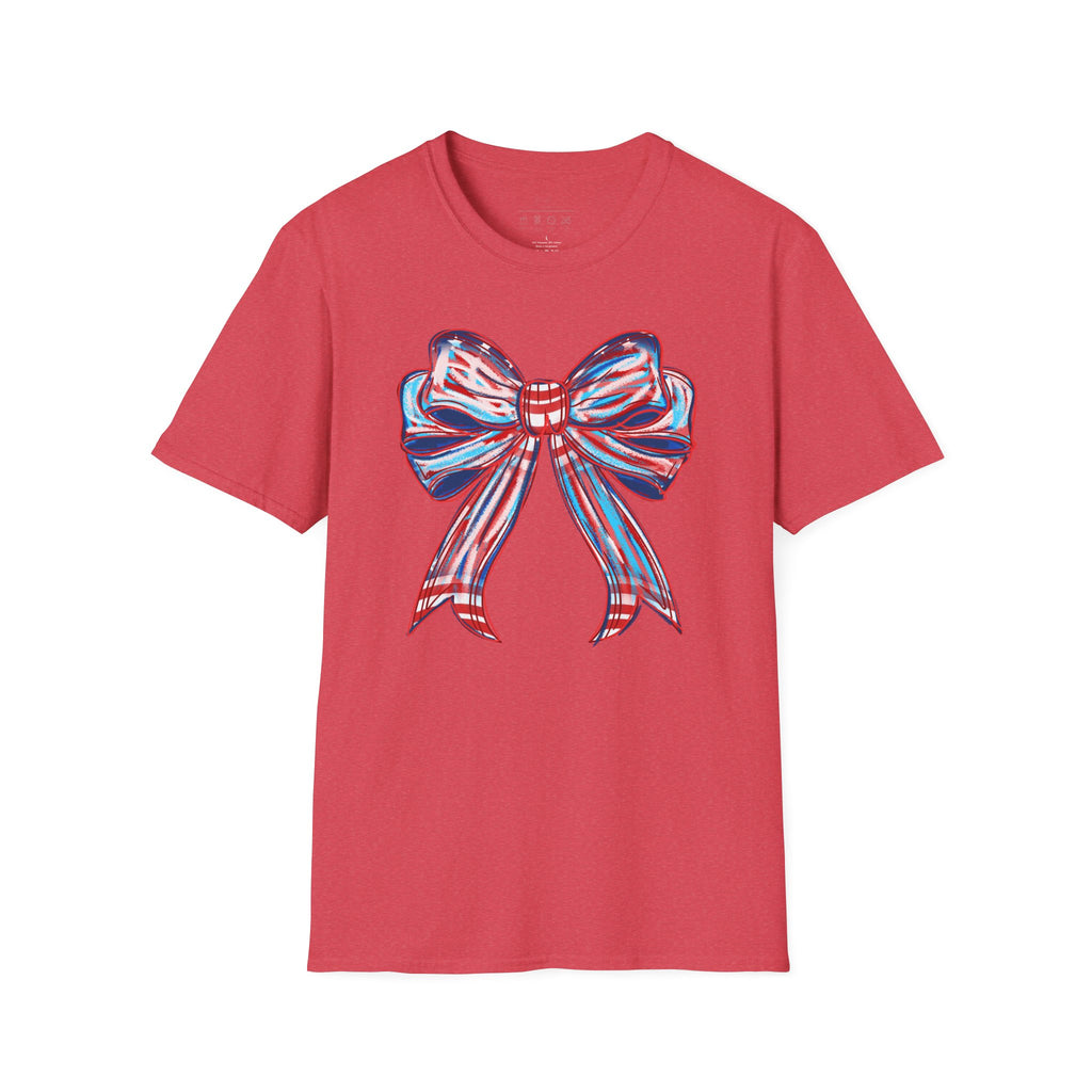Patriotic Red White Blue Bow T-Shirt — 4th of July Americana Graphic Tee