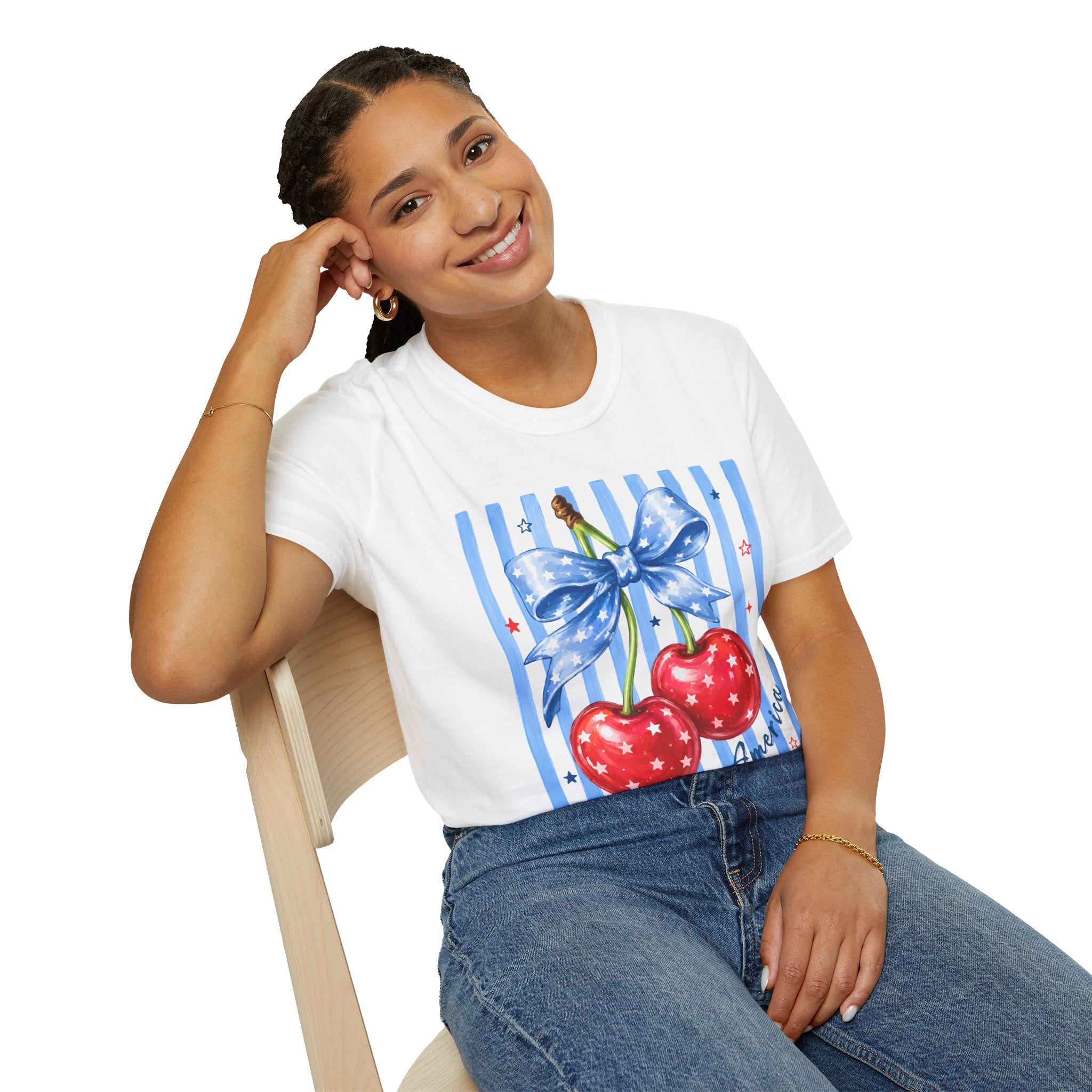 Blue Bow & Striped, Cherry  Summer Tee