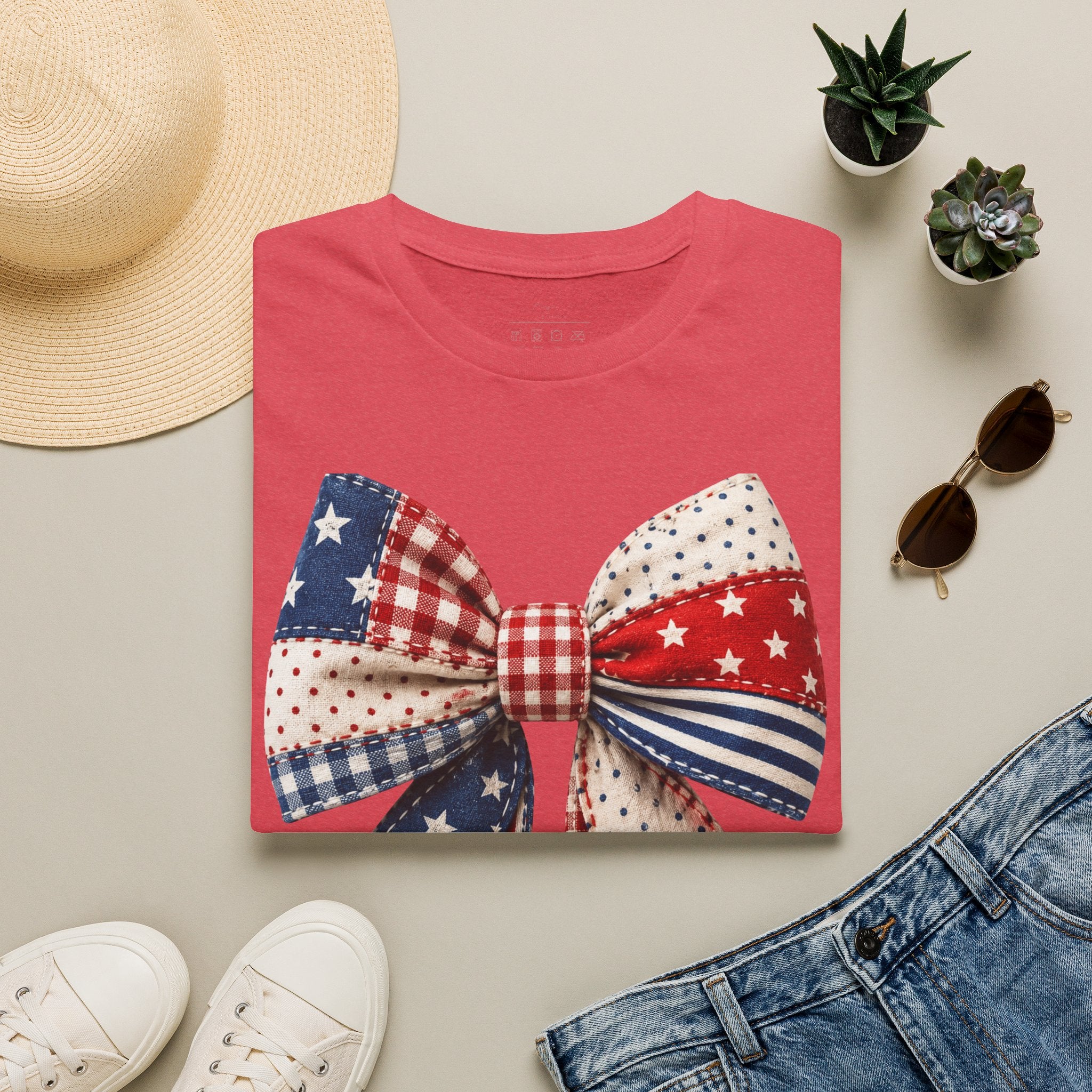 Patriotic Bow T-Shirt — Vintage American Flag Ribbon Tee
