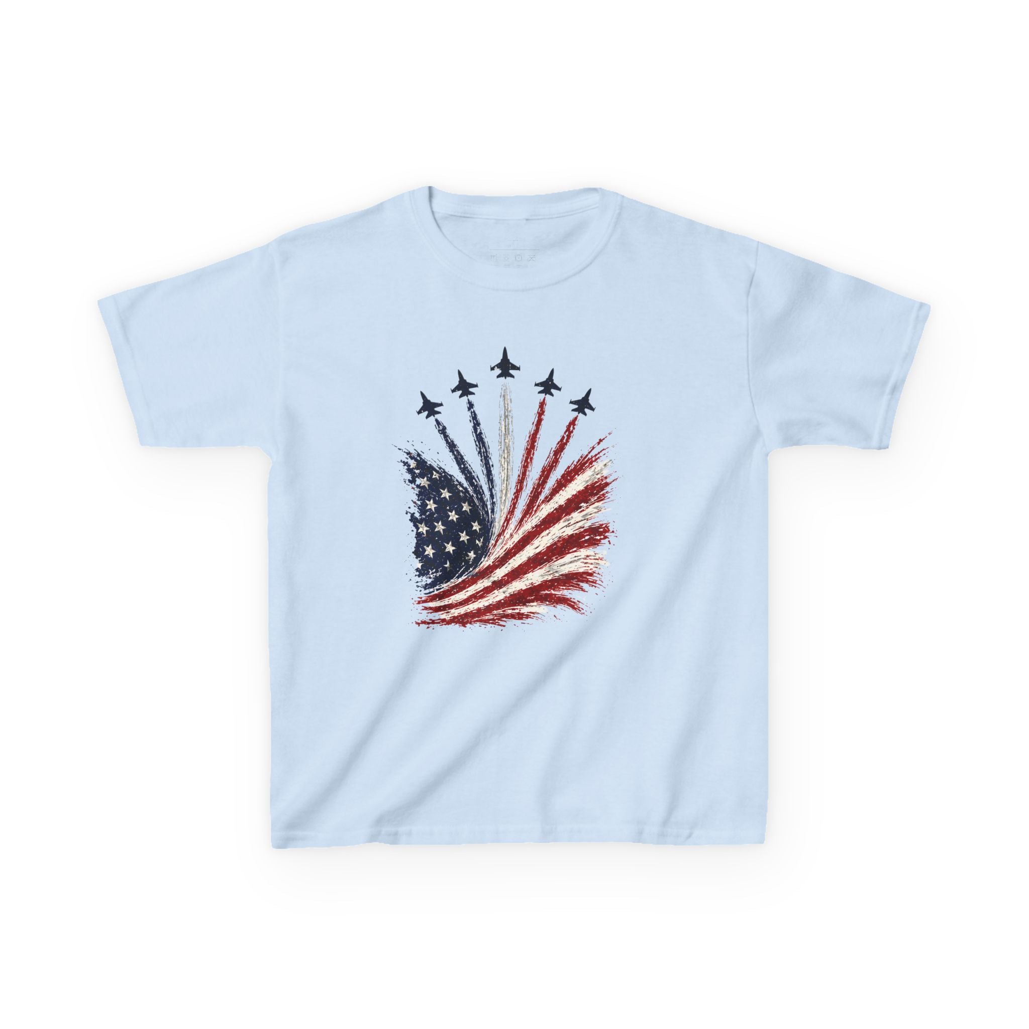 Youth,Kids T-Shirt — American Flag Jet Flyover Graphic (Patriotic 4th of July)