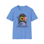 T-Shirt — Patriotic Sunflower Messy Bun (America)