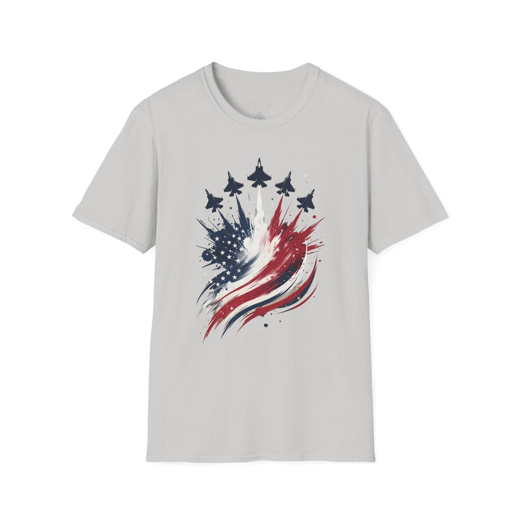 T-Shirt — Patriotic Jet Flyover with American Flag Splash