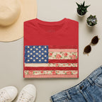 Patriotic Floral American Flag T-Shirt — Vintage Rose USA Tee for Fourth of July